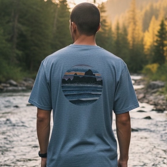 Patagonia Capilene Cool Daily Shirt Mens Large Blue Graphic Mountain Tee 0851 - Picture 2 of 8